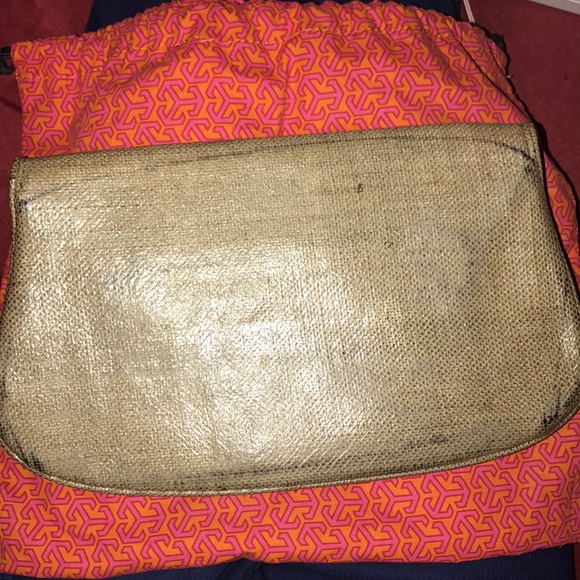 Tory Burch Coated Burlap Logo Clutch